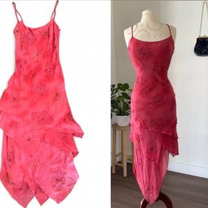 Sue Wong Nocturne Vintage 90s RARE Pink Beaded Fairycore 100% Silk Dress Sz 2